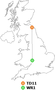 map showing distance between TD11 and WR1
