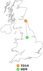 map showing distance between TD14 and HD9