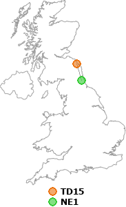 map showing distance between TD15 and NE1