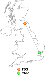 map showing distance between TD3 and CM7