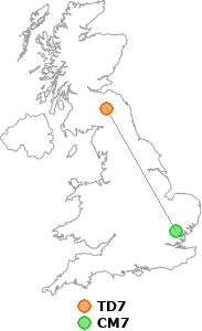 map showing distance between TD7 and CM7