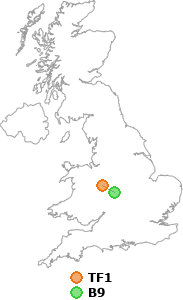 map showing distance between TF1 and B9