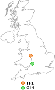 map showing distance between TF1 and GL4