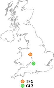 map showing distance between TF1 and GL7