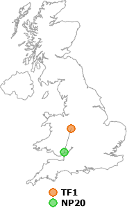 map showing distance between TF1 and NP20