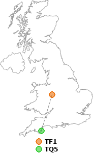 map showing distance between TF1 and TQ5