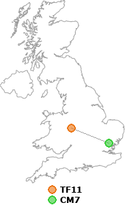 map showing distance between TF11 and CM7