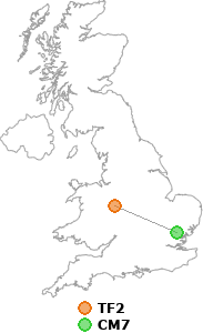 map showing distance between TF2 and CM7