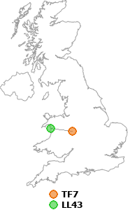 map showing distance between TF7 and LL43