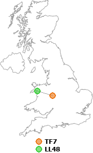 map showing distance between TF7 and LL48