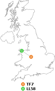map showing distance between TF7 and LL58
