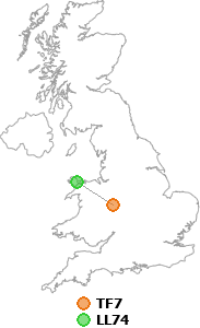 map showing distance between TF7 and LL74