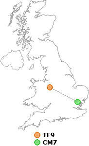 map showing distance between TF9 and CM7