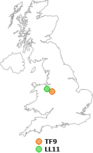 map showing distance between TF9 and LL11
