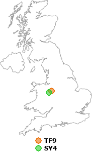 map showing distance between TF9 and SY4