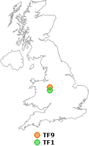 map showing distance between TF9 and TF1