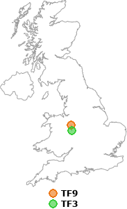 map showing distance between TF9 and TF3