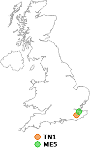 map showing distance between TN1 and ME5