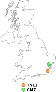 map showing distance between TN11 and CM7