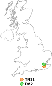 map showing distance between TN11 and DA2