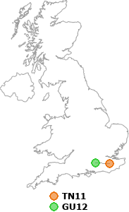 map showing distance between TN11 and GU12