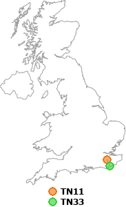 map showing distance between TN11 and TN33