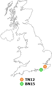 map showing distance between TN12 and BN15
