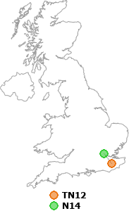 map showing distance between TN12 and N14