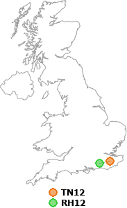 map showing distance between TN12 and RH12