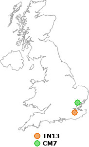 map showing distance between TN13 and CM7