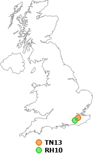 map showing distance between TN13 and RH10