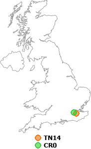 map showing distance between TN14 and CR0
