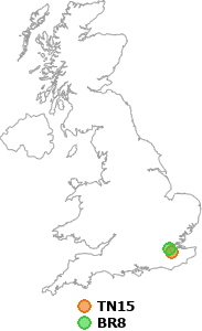 map showing distance between TN15 and BR8