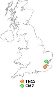 map showing distance between TN15 and CM7