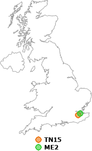 map showing distance between TN15 and ME2
