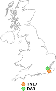 map showing distance between TN17 and DA3
