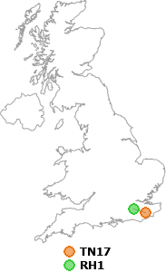 map showing distance between TN17 and RH1