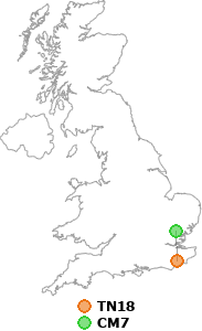 map showing distance between TN18 and CM7