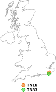 map showing distance between TN18 and TN33