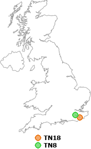 map showing distance between TN18 and TN8