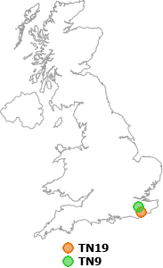 map showing distance between TN19 and TN9