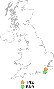 map showing distance between TN2 and BN9