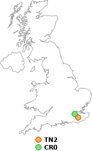 map showing distance between TN2 and CR0