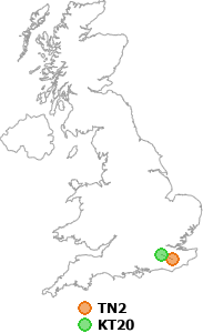 map showing distance between TN2 and KT20