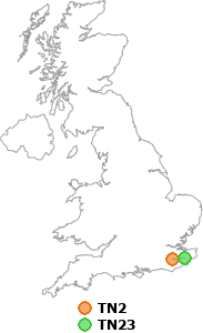 map showing distance between TN2 and TN23