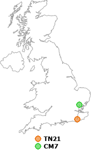 map showing distance between TN21 and CM7