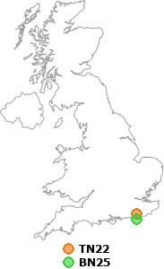 map showing distance between TN22 and BN25