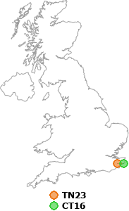 map showing distance between TN23 and CT16