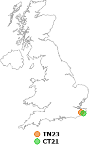 map showing distance between TN23 and CT21
