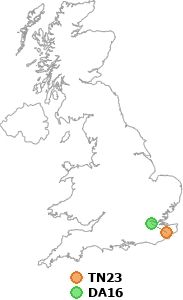 map showing distance between TN23 and DA16